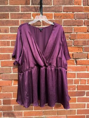 torrid Plum Ribbed V-Neck Blouse